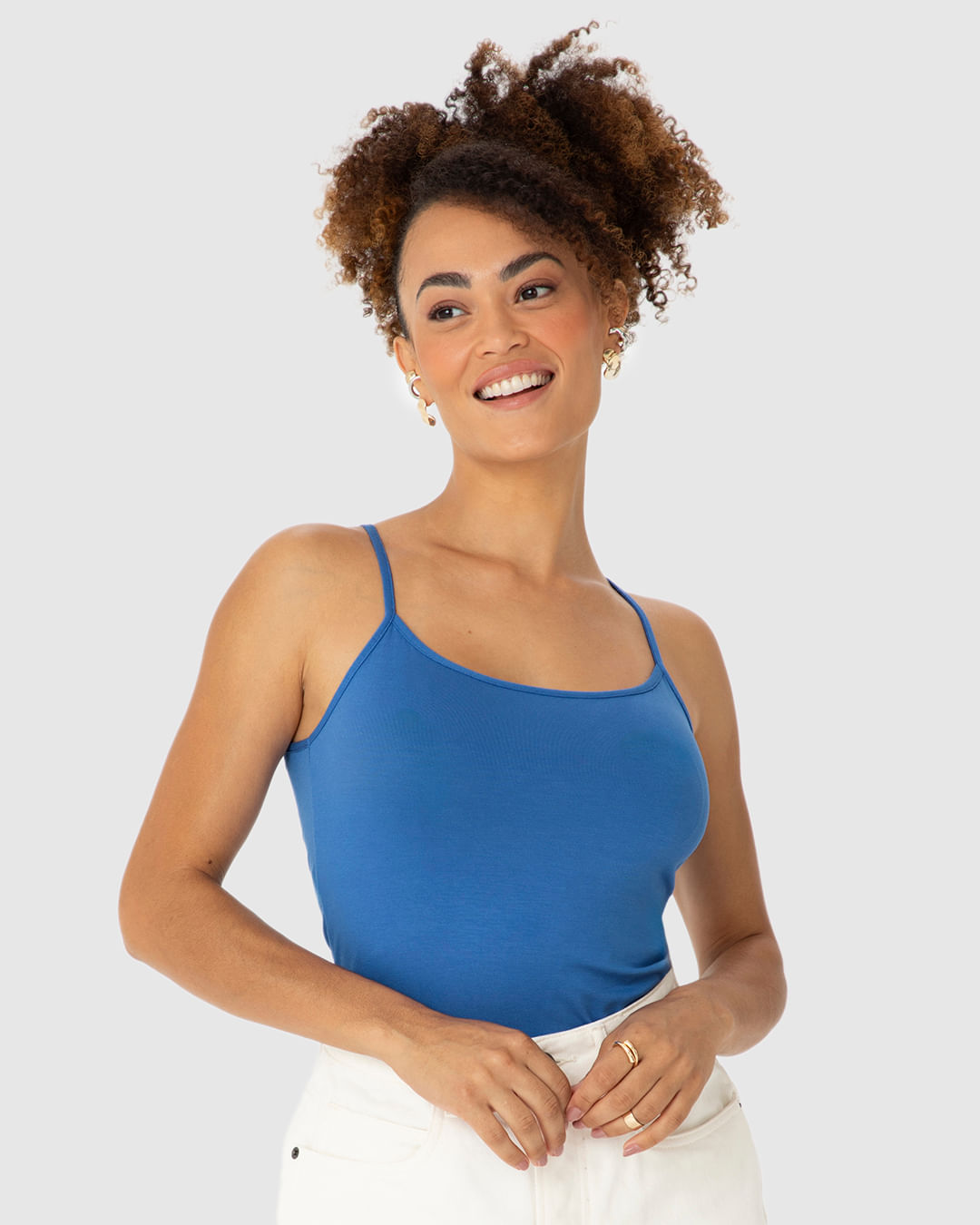 Regata Básica Feminina Decote Redondo Em Viscose Stretch