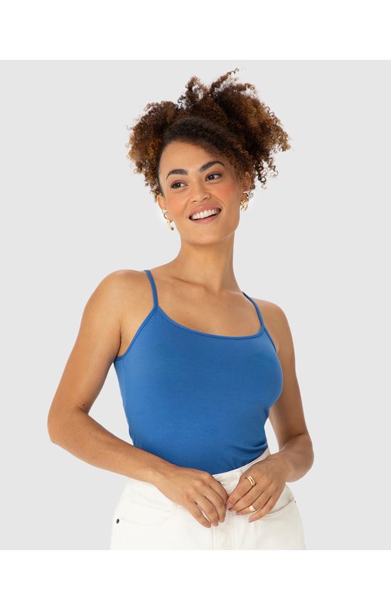 Regata Básica Feminina Decote Redondo Em Viscose Stretch