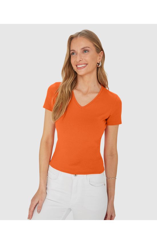 Blusa Básica Feminina Decote V Em Algodão