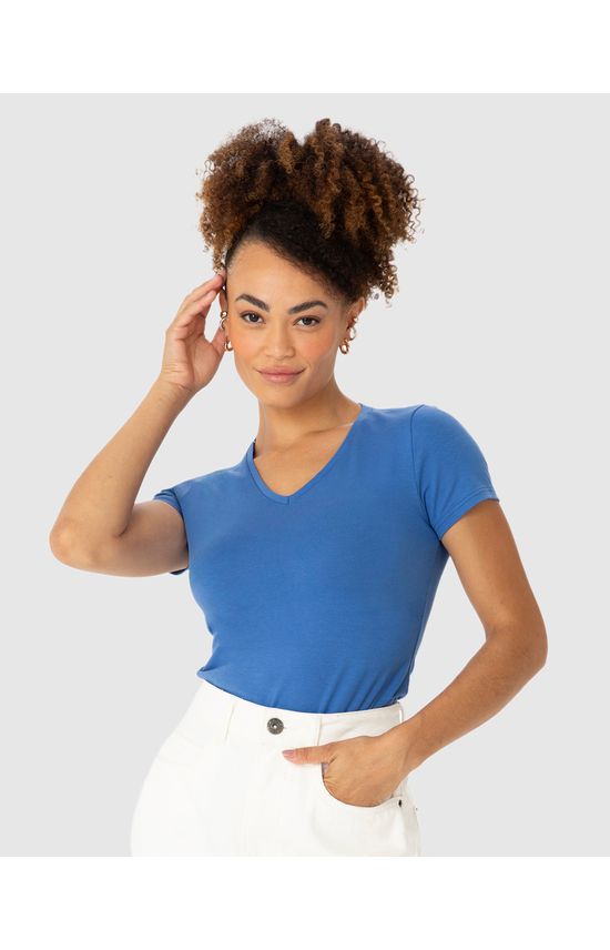 Blusa Básica Feminina Decote V Em Algodão