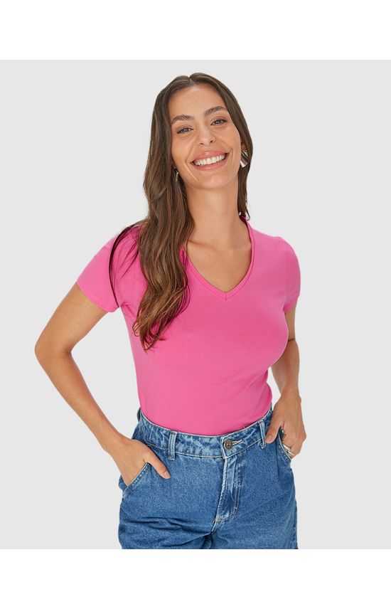 Blusa Básica Feminina Decote V Em Algodão