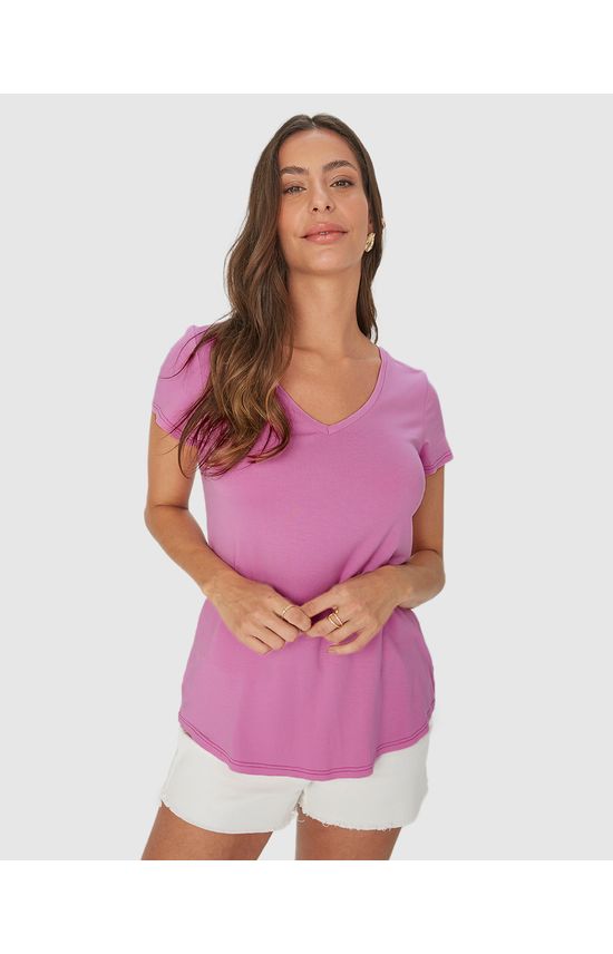 Blusa Básica Feminina Mullet Decote V Em Viscose Stretch