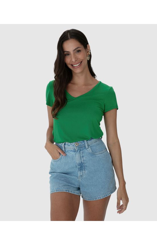 Blusa Básica Feminina Mullet Decote V Em Viscose Stretch