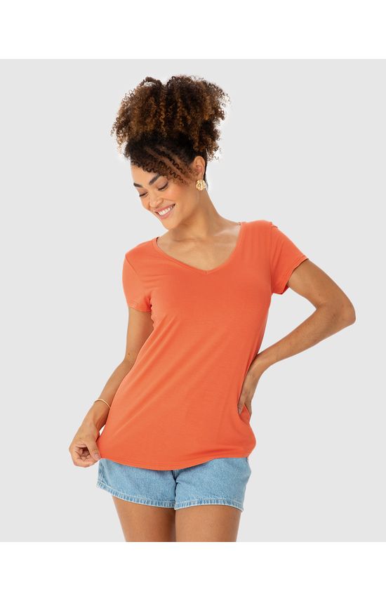 Blusa Básica Feminina Mullet Decote V Em Viscose Stretch