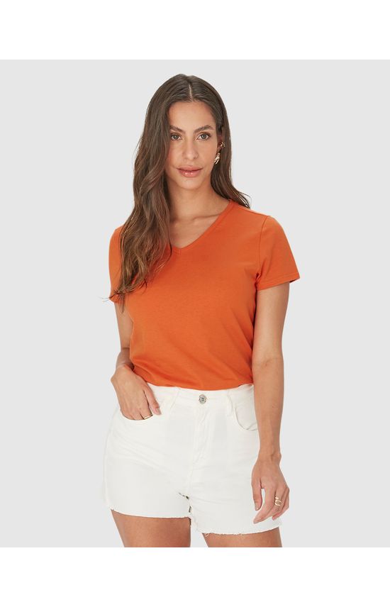 Blusa Básica Feminina Decote V Em Algodão