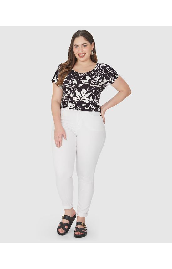 Blusa Feminina Plus Size Mullet Floral Em Viscose Stretch