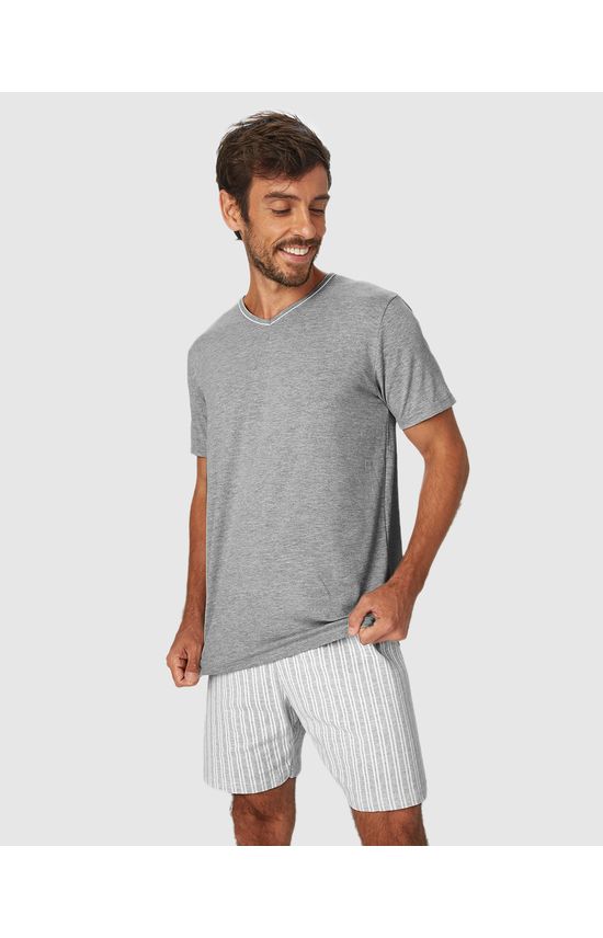 Pijama Masculino Camiseta Decote V Em Malha Viscose Stretch