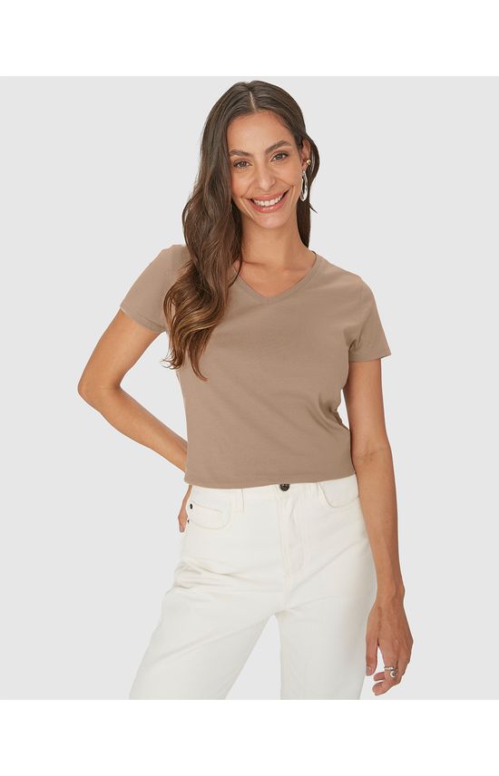 Blusa Básica Feminina Decote V Em Algodão