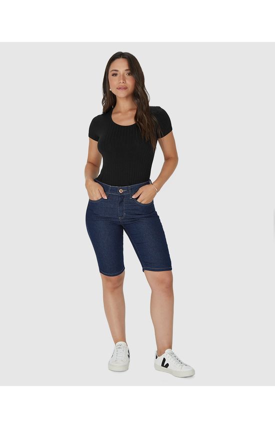 Bermuda Feminina Ciclista Em Jeans Com Poliéster Reciclado