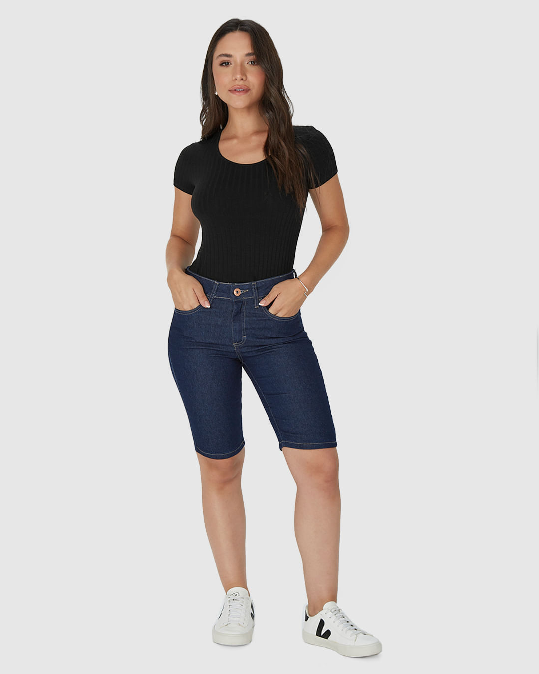 Bermuda Feminina Ciclista Em Jeans Com Poliéster Reciclado - Imagem 16