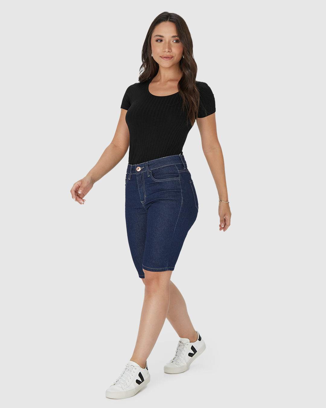 Bermuda Feminina Ciclista Em Jeans Com Poliéster Reciclado - Imagem 2