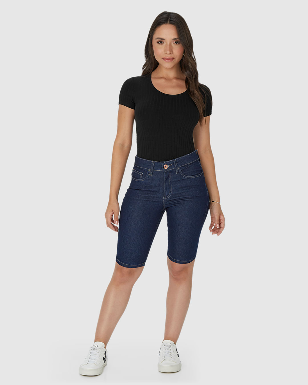 Bermuda Feminina Ciclista Em Jeans Com Poliéster Reciclado - Imagem 34