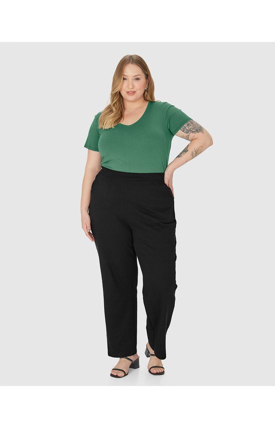 Calça Reta Feminina Plus Size Cós Elástico Em Malha Texturizada