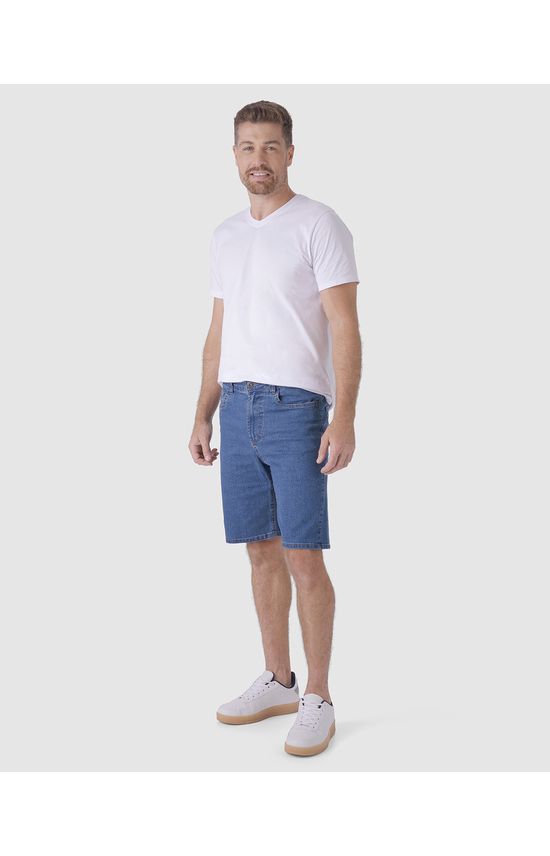 Bermuda Masculina Tradicional Cintura Média Em Jeans Com Elastano