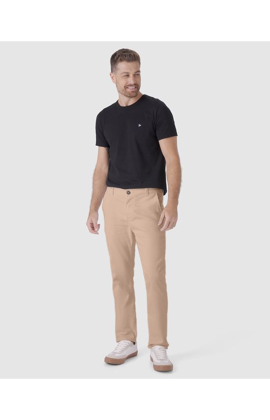 Calça Chino Masculina Cintura Média Em Sarja Com Elastano