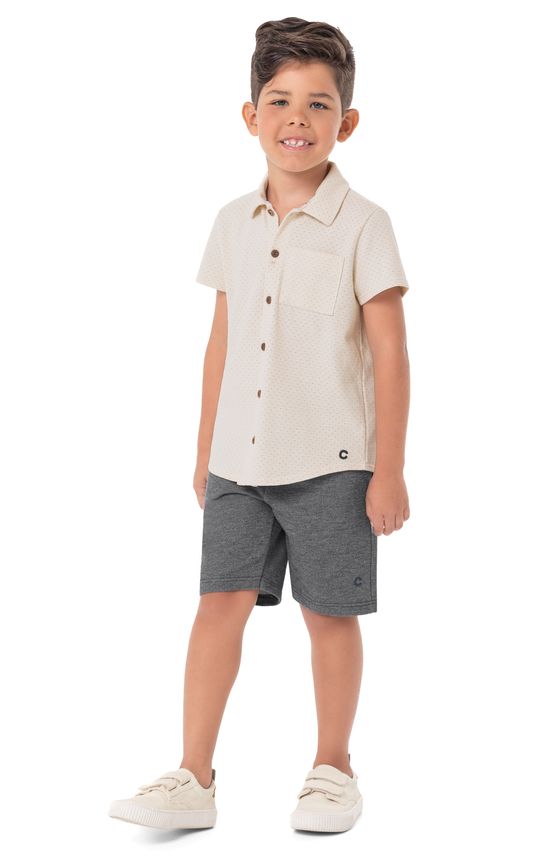 Camisa Menino Manga Curta Bolso Frontal Em Piquet Losango - Carinhoso