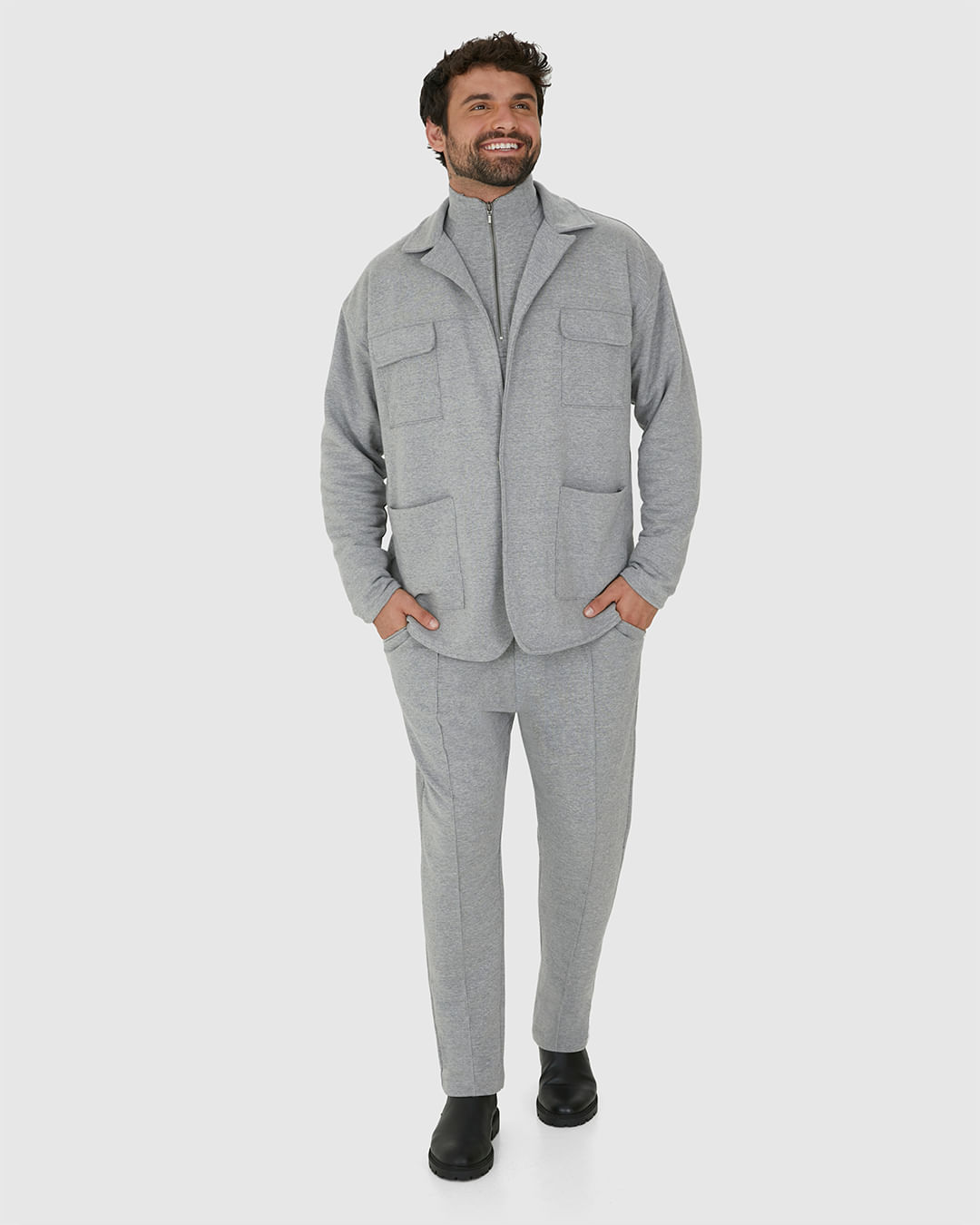 Blazer Masculino Lapela Frontal Moletom - Abrace O Futuro - Cinza - G