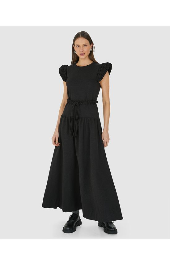 Vestido Midi Feminino Com Cinto De Crochê - Abrace O Futuro