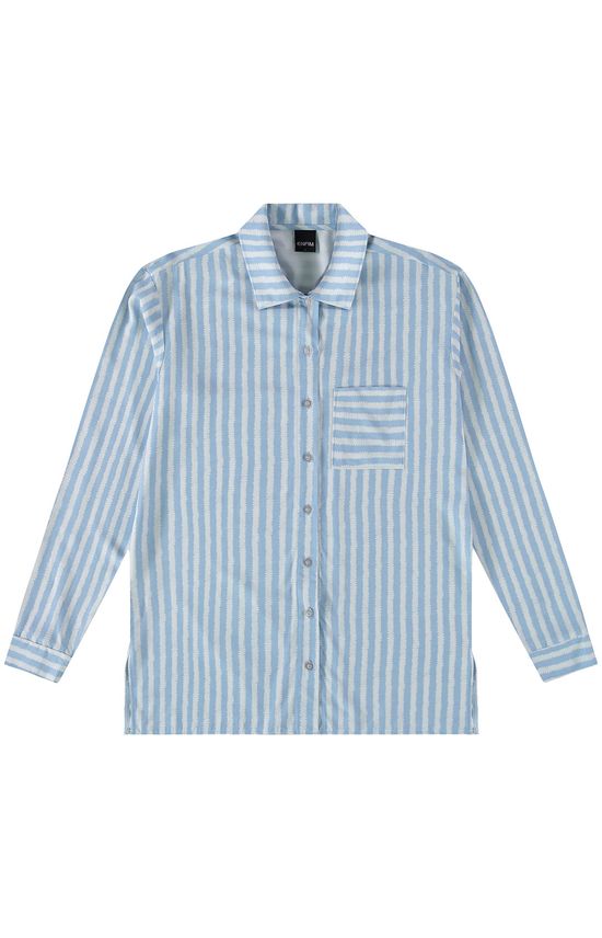 Camisa Feminina Listrada Bolso Peitoral Em Viscose - ENFIM