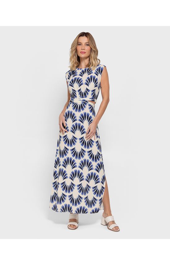Vestido Midi Feminino Estampado Recorte Cintura Em Viscolinho - ENFIM