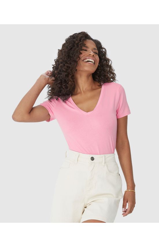 Blusa Básica Feminina Decote V Em Viscose Botonê