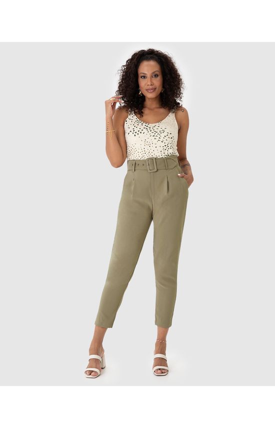 Calça Alfaiataria Feminina Com Cinto E Bolso Lateral