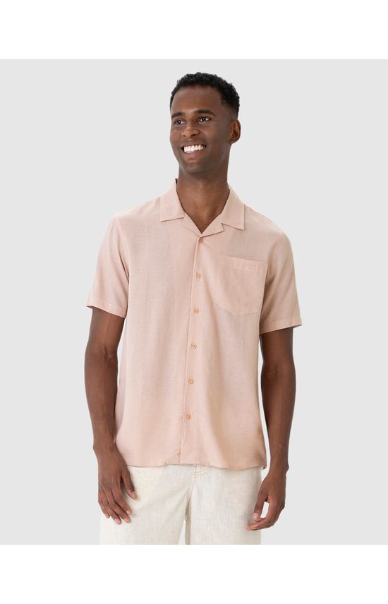 Camisa Masculina Manga Curta Bolso Peitoral Em Viscolinho