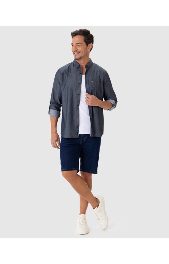 Camisa Masculina Manga Longa Em Algodão Chambray
