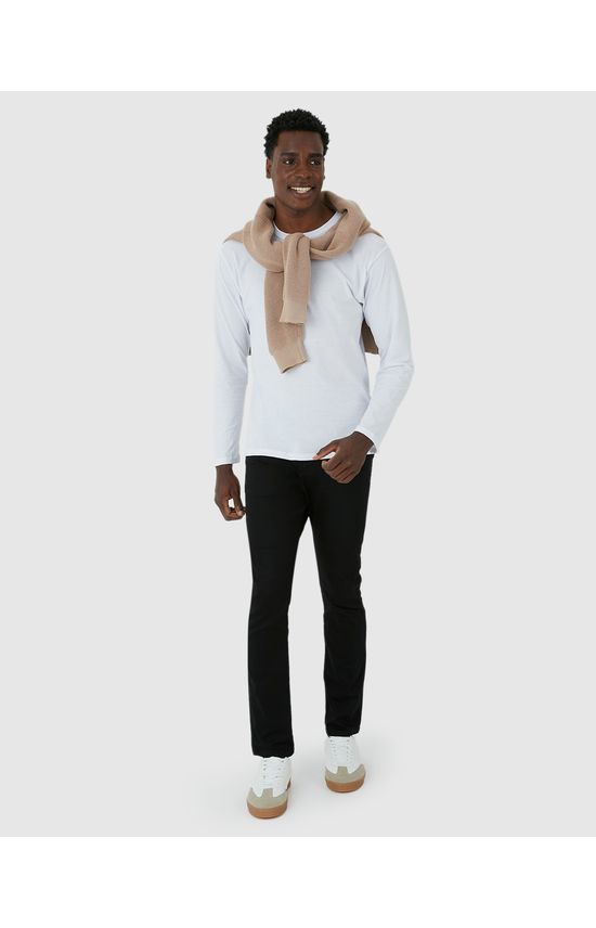 Calça Slim Masculina Cintura Média Em Sarja Com Elastano