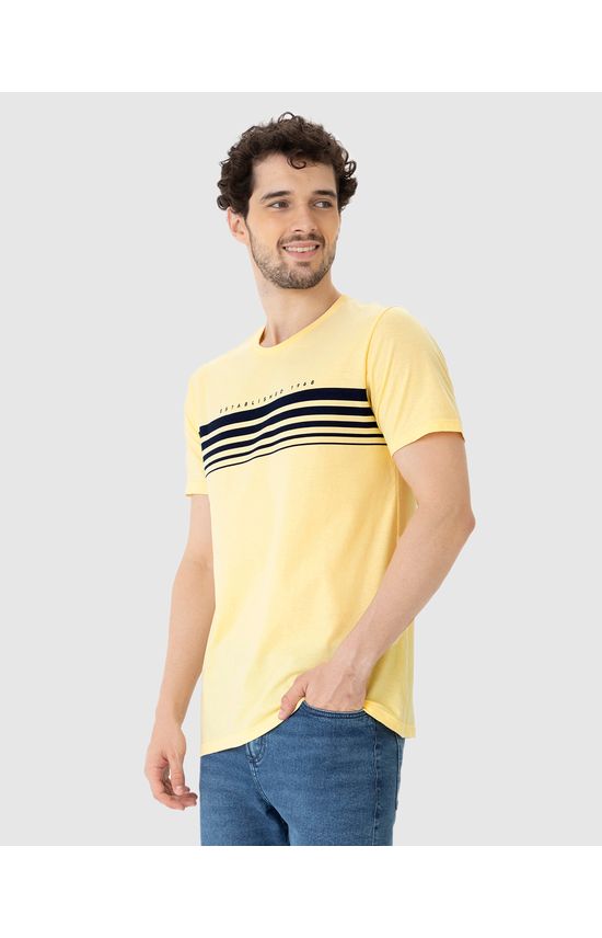 Camiseta Masculina Listras Frontais Em Algodão