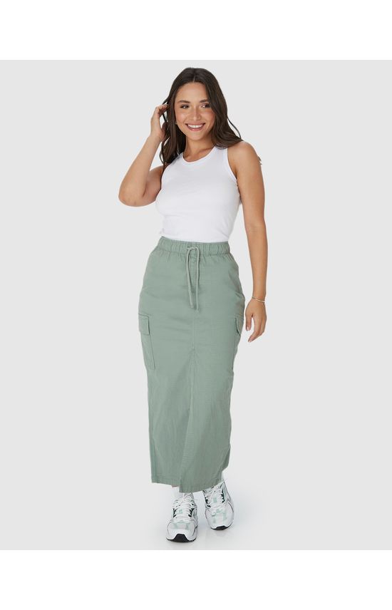 Saia Midi Feminina Cargo Em Sarja Stretch Texturizada