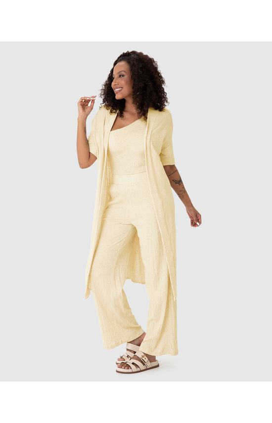Cardigan Amplo Feminino Manga Curta Em Malha Texturizada