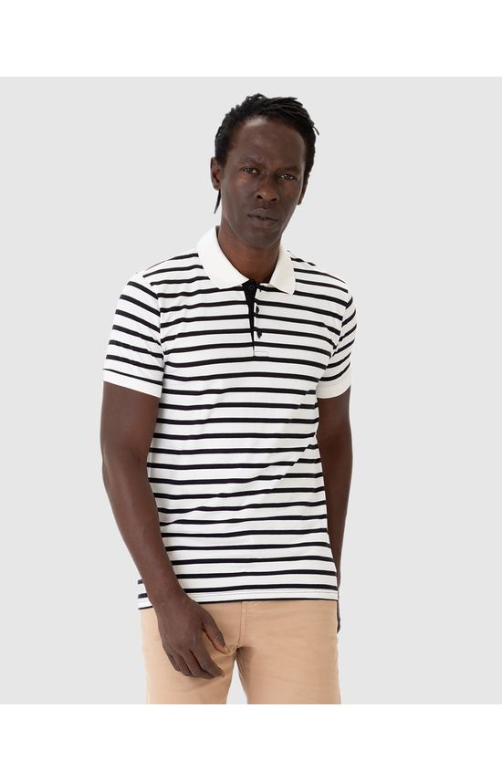 Camisa Polo Masculina Em Malha Listrada