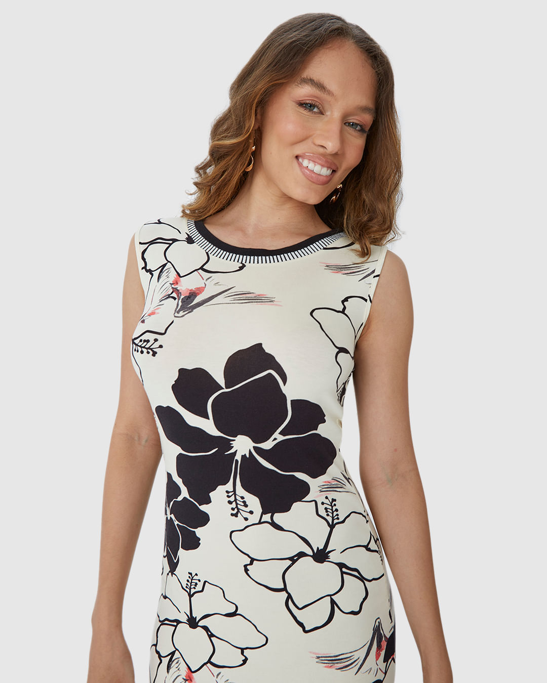 Vestido Feminino Reto Gola Retilínea Em Malha Viscose Stretch - Imagem 2