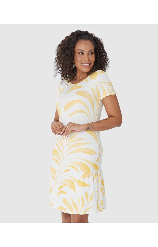 Vestido Feminino Evasê Estampado Em Malha Viscose Stretch