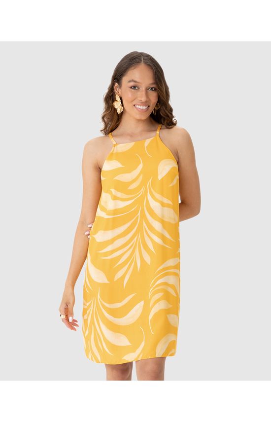 Vestido Feminino Estampado Decote Reto Em Viscose