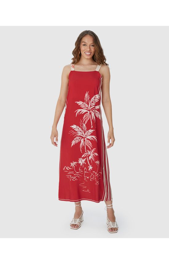 Vestido Midi Feminino Estampa Dupla Face Em Viscose