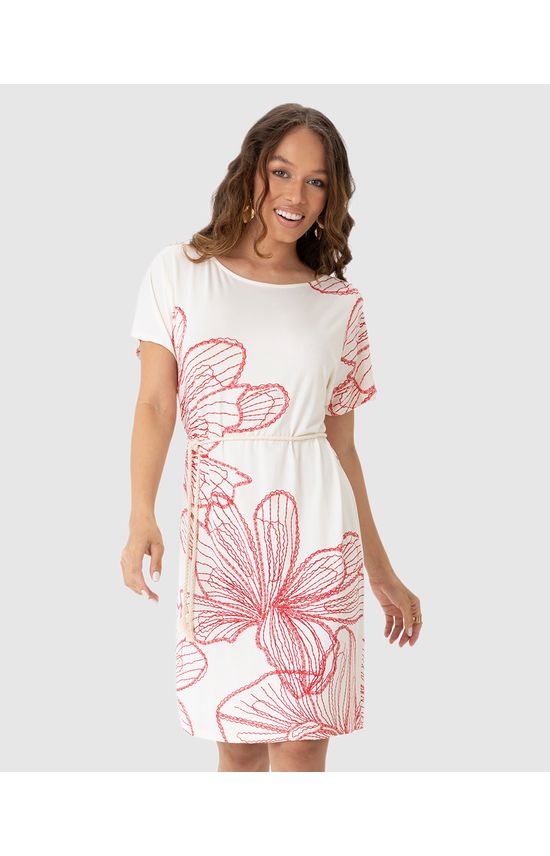 Vestido Feminino Estampado Com Cinto Em Malha Viscolinho Stretch