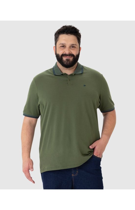Camisa Polo Masculina Plus Size Peitilho Frontal Em Piquet Stretch