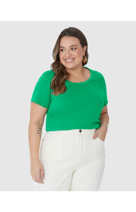 Blusa Básica Feminina Plus Size Manga Japonesa Em Viscose Stretch