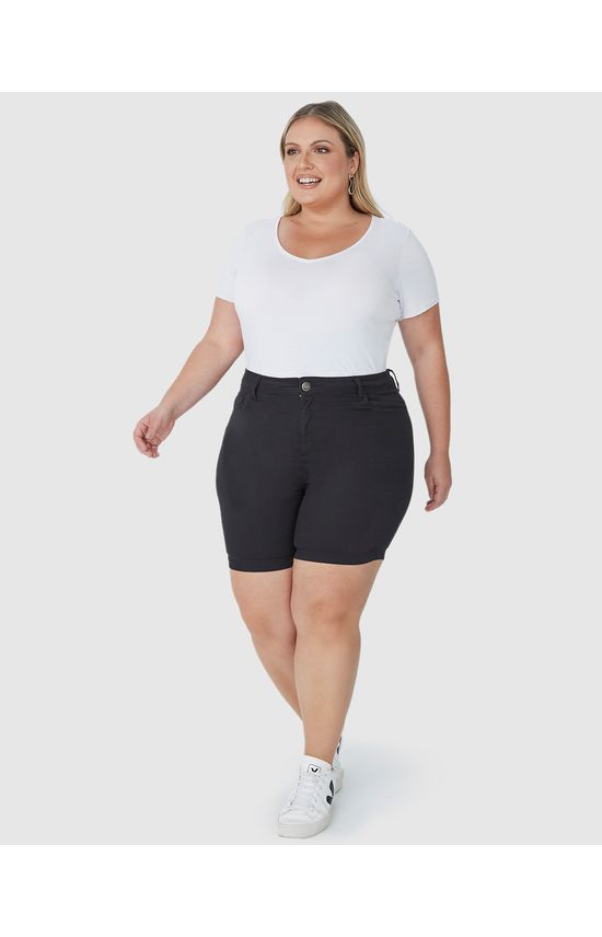 Bermuda Feminina Plus Size Comfort Cintura Média Em Sarja Com Elastano