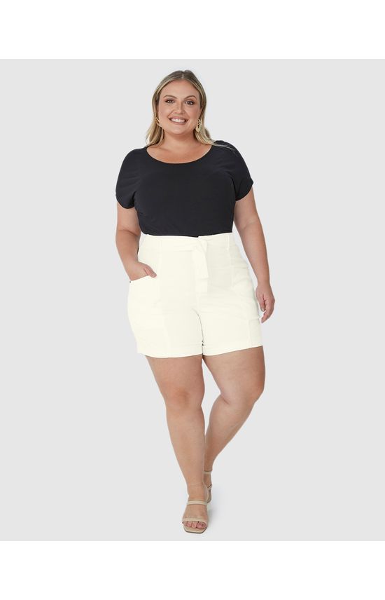 Bermuda Feminina Plus Size Mom Com Cinto Em Sarja Com Elastano