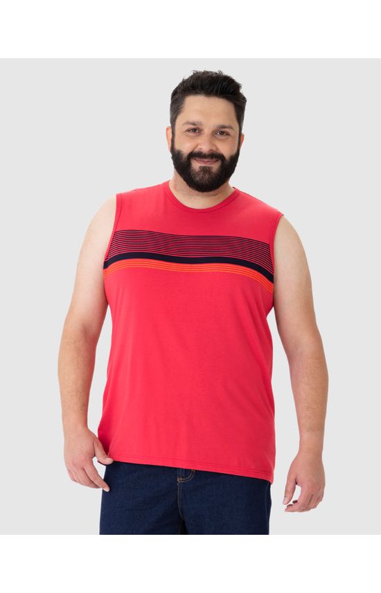 Regata Masculina Plus Size Listrado Frontal Em Algodão