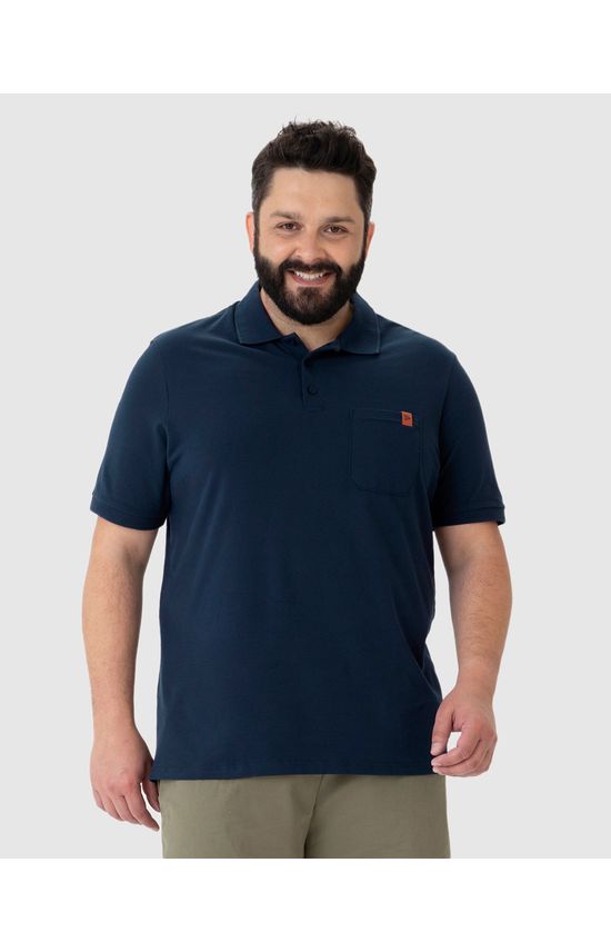 Camisa Polo Masculina Plus Size Bolso Frontal Em Piquet Stretch