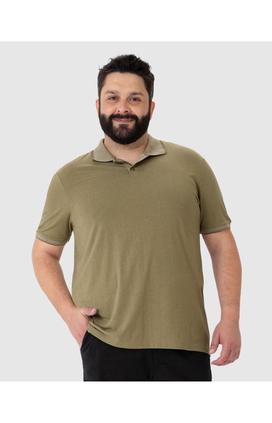 Camisa Polo Masculina Plus Size Gola Retilínea Em Malha Texturizada