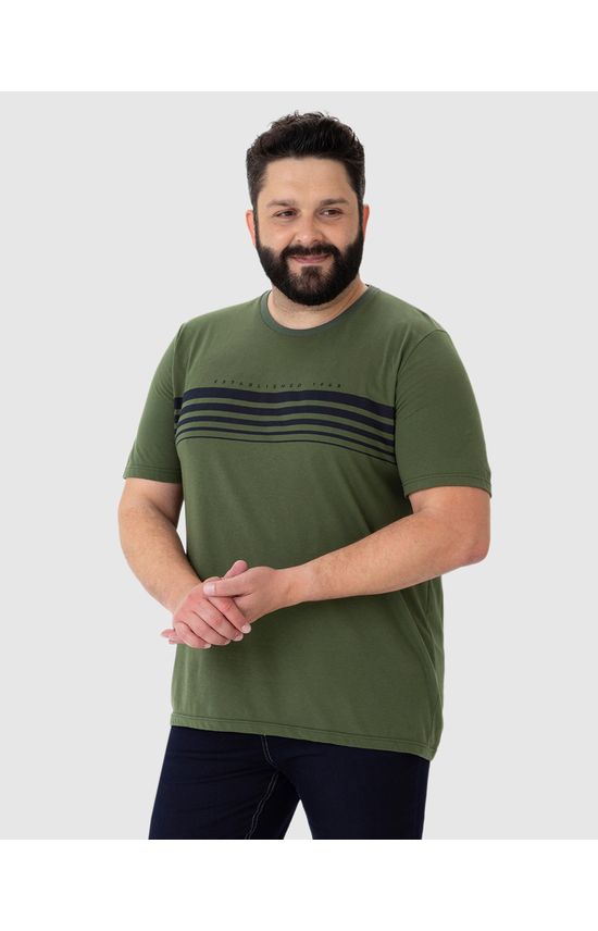 Camiseta Masculina Plus Size Established Listras Frontais Em Algodão