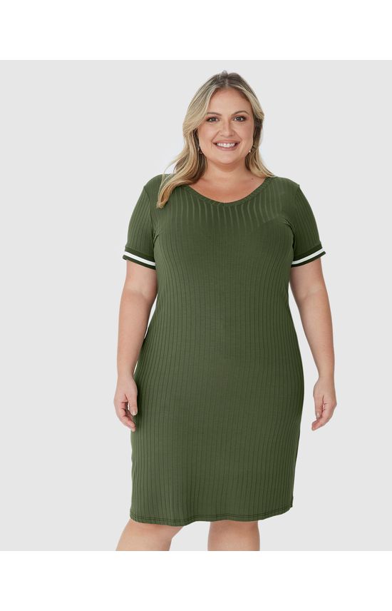 Vestido Feminino Plus Size Reto Manga Retilínea Em Canelado De Viscose