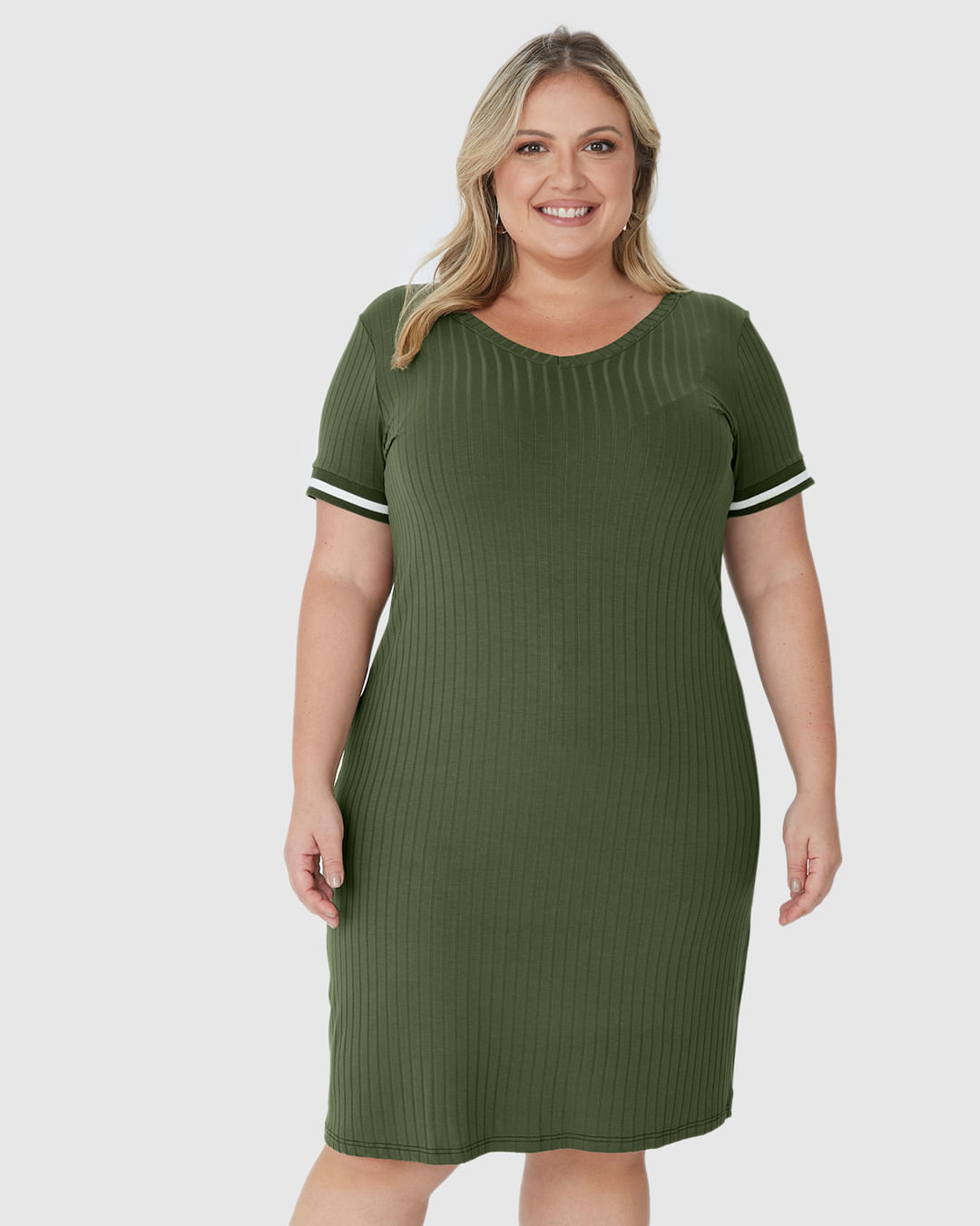 Vestido Feminino Plus Size Reto Manga Retilínea Em Canelado De Viscose - Imagem 16