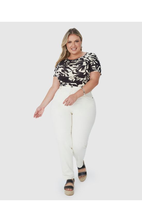 Blusa Feminina Plus Size Manga Curta Folhagem Em Viscose Stretch