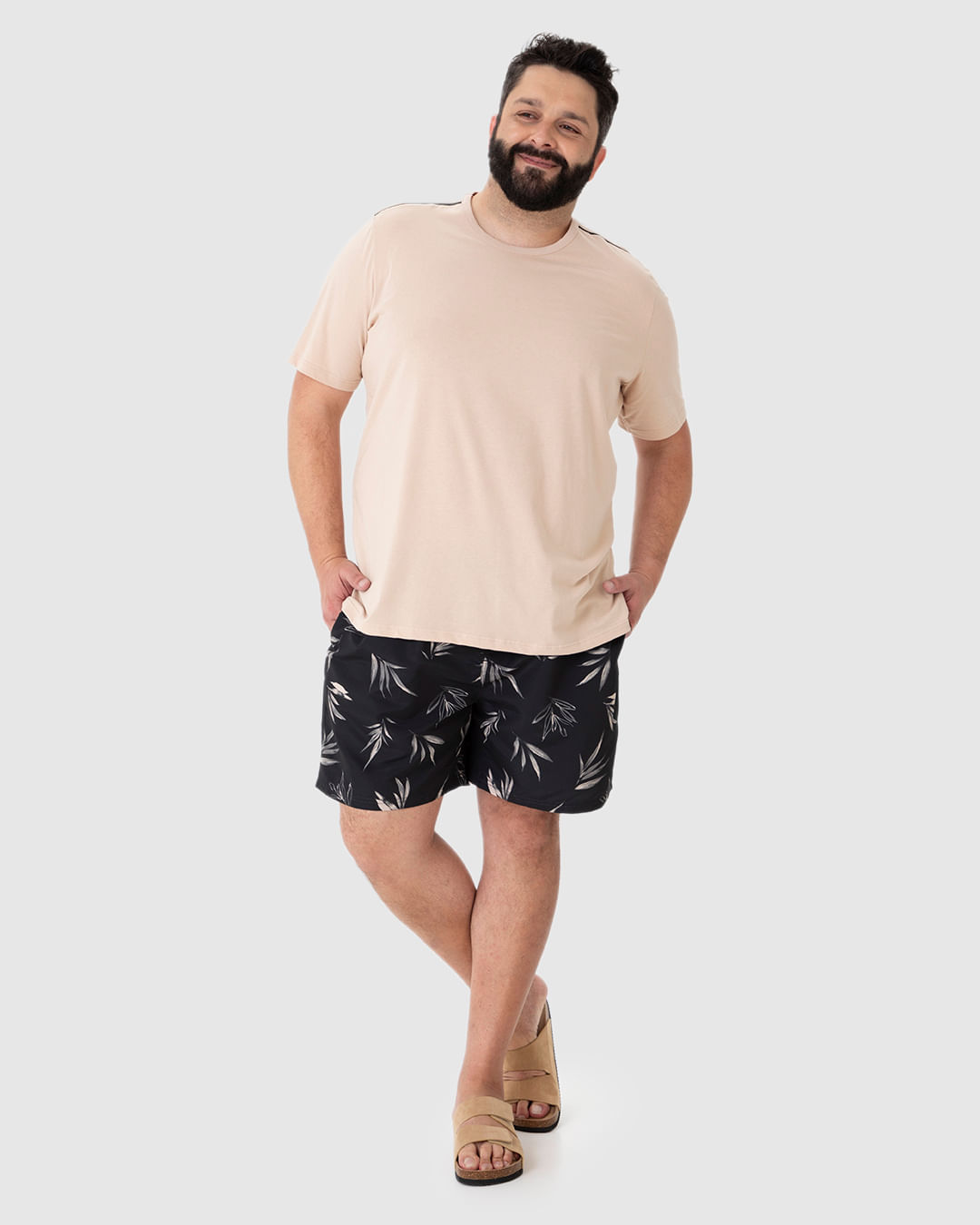 Shorts Masculino Plus Size Cós com Cadarço Funcional em Tafetá